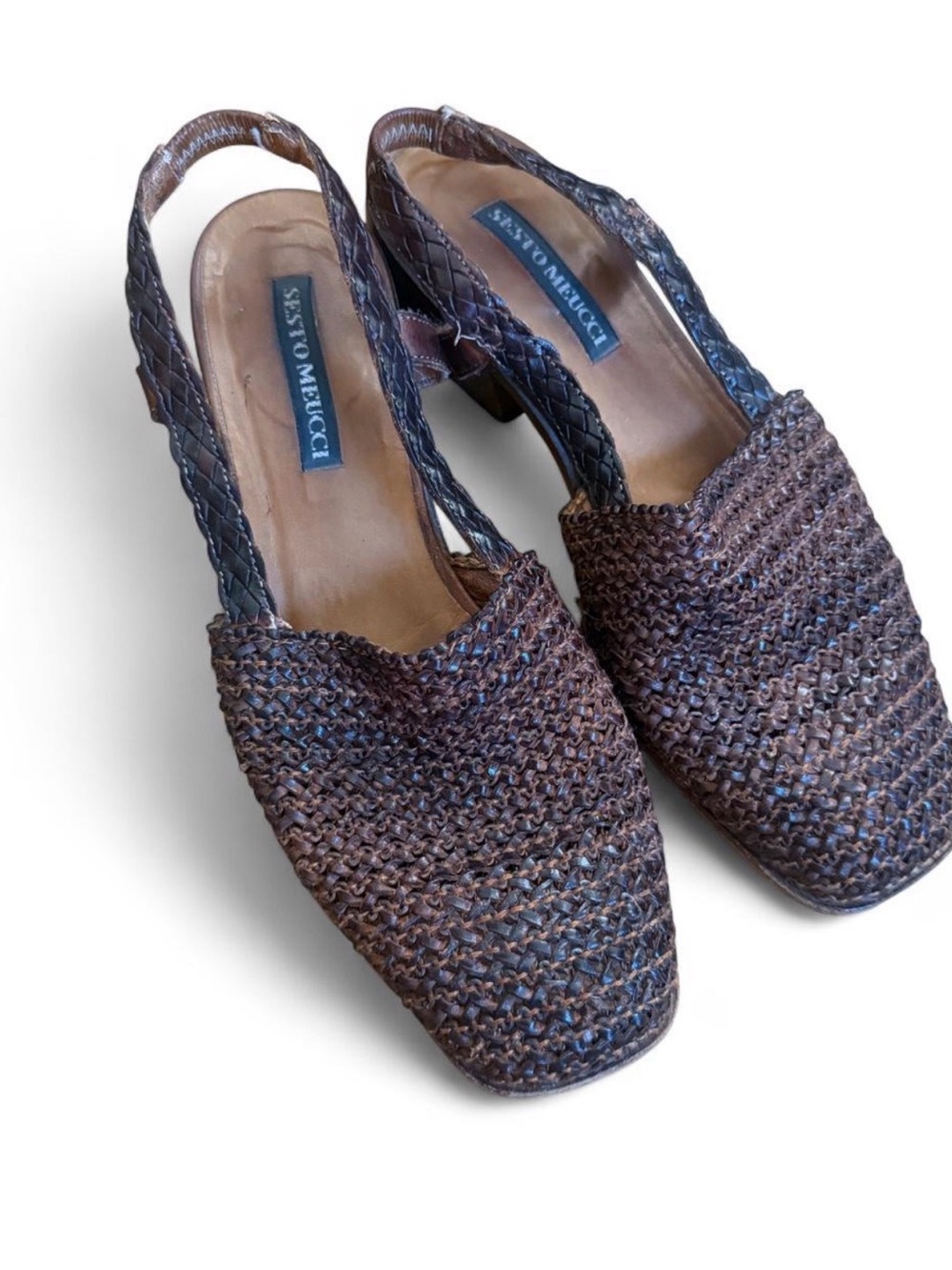 Sesto Meucci Brown Woven Slingback Mules